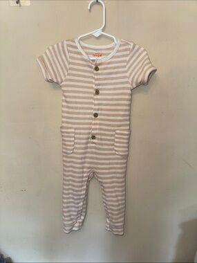 Cat & Jack Short-Sleeve Striped One-Piece in Beige and White